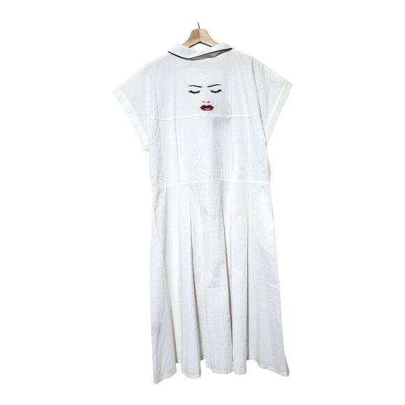 Banned Apparel White Fit & Flare Dress Embroidered Model Face 4XL New Rockabilly - Picture 9 of 12